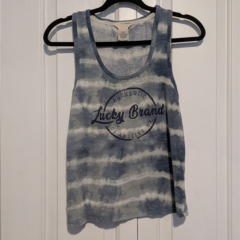 Lucky Brand Blue Tie Dye Authentic Los Angeles CA Graphic Tank Top Medium